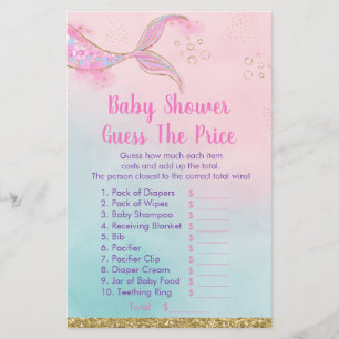 Papier Mermaid Pink Gold Baby shower Devinez Le Jeu De Pr