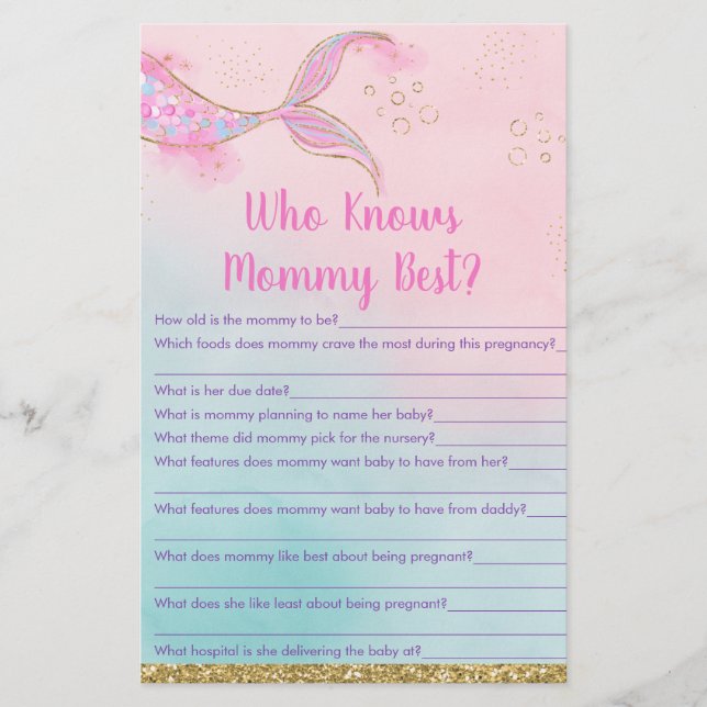 Papier Mermaid Pink Gold Qui Connaît Mommy Meilleur Jeu (Devant)
