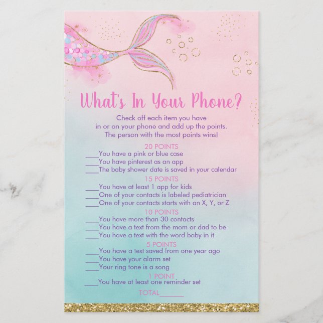 Papier Mermaid Pink Gold What's In Your Phone Shower Game (Devant)