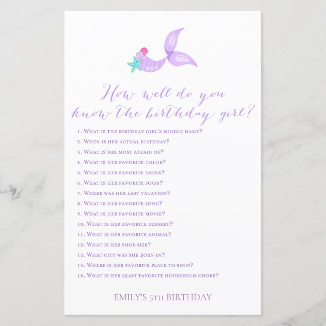 Papier Mermaid Tu connais bien la fille d'anniversaire (Devant)