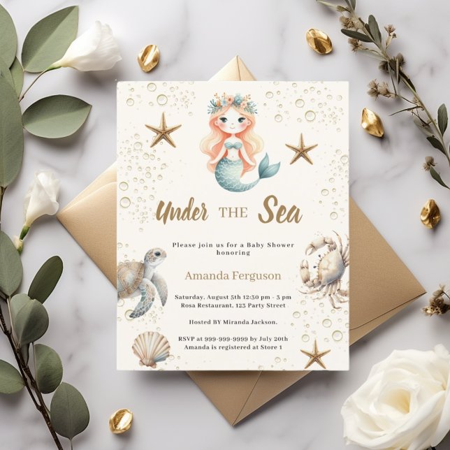 Papier Mermaid Under the sea Baby Shower invitation (Créateur téléchargé)