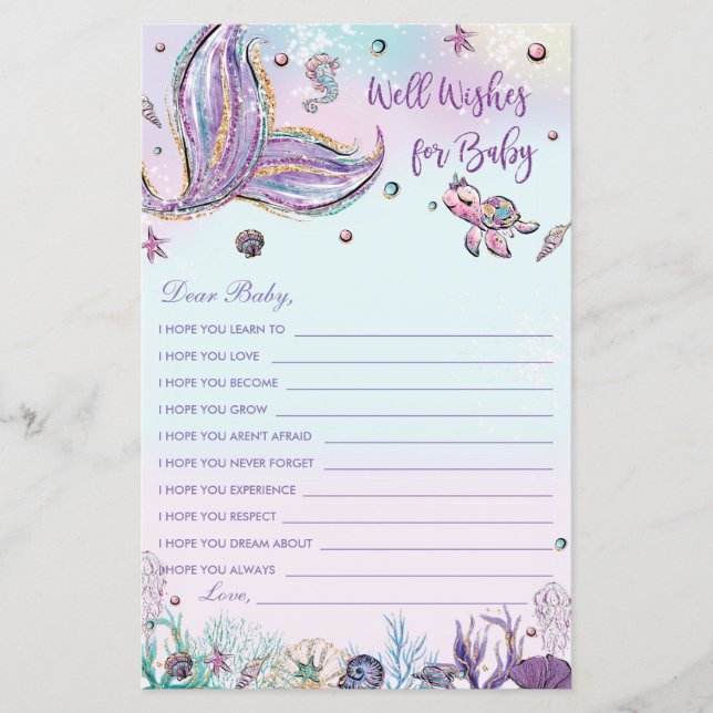Papier Mermaid Well Wings for Baby shower Activity Card (Devant)