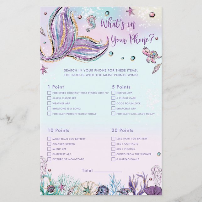 Papier Mermaid What's In Your Phone Game Shower Activity (Devant)