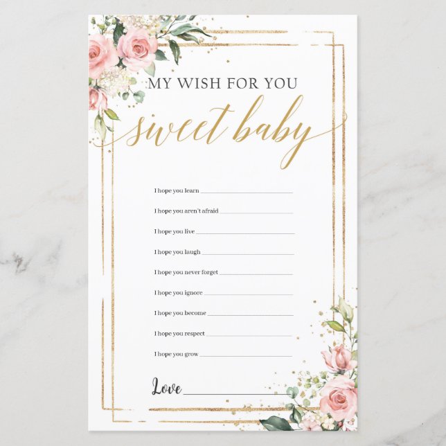 Papier Mes souhaits pour le jeu de bébé blush rose or flo (Devant)