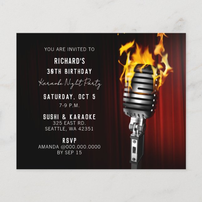 Papier Microphone Budget Adulte Karaoke Party Invitation (Devant)