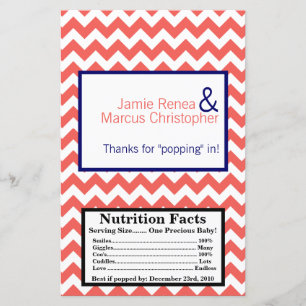 Papier Microwave Popcorn Wrapper Coral Navy Blue Chevron