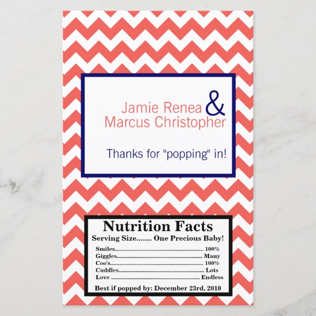 Papier Microwave Popcorn Wrapper Coral Navy Blue Chevron (Devant)