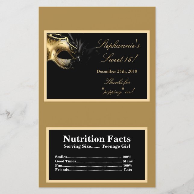 Papier Microwave Popcorn Wrapper Sweet 16 Or (Devant)