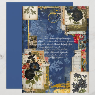 Papier Midnight Blue Vintage Floral Scrapbook Paper