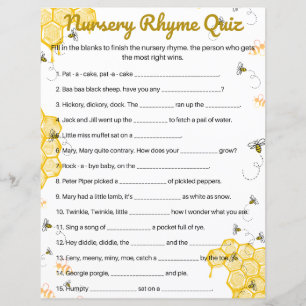 Papier Miel Bee Baby shower Nursery Rhymes Jeu