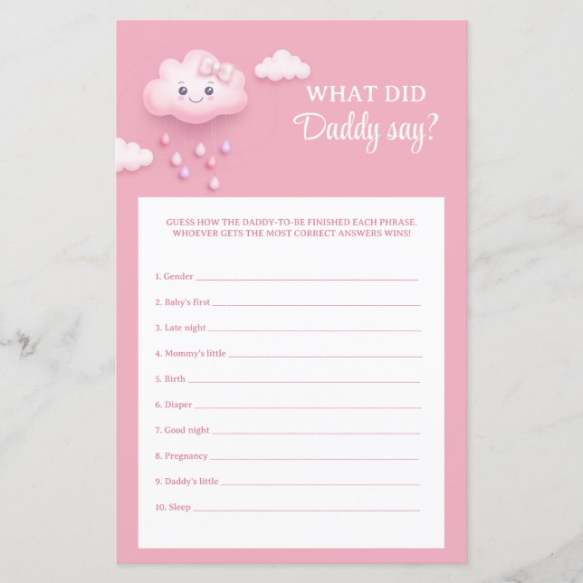 Papier Mignon blanc nuage 9 Qu'est-ce que papa dit jeu (Devant)