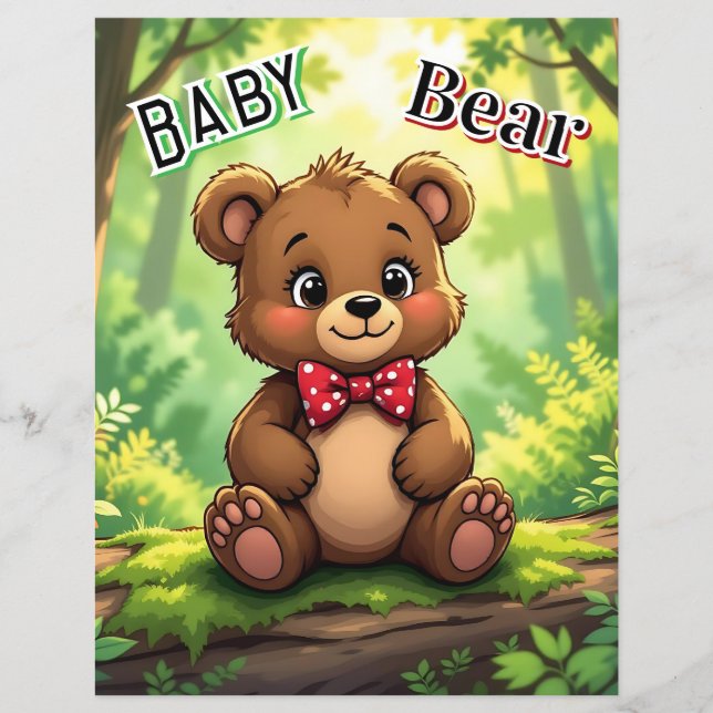 Papier Mignonne caricature bébé ours dans les bois (Devant)