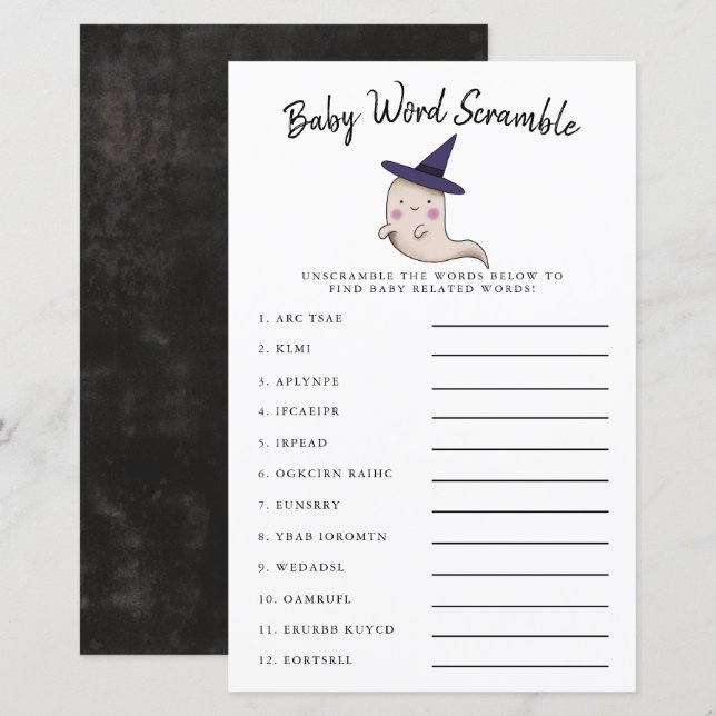 Papier Mignonne fille Fantôme Baby Word Scramble Jeu (Devant / Derrière)