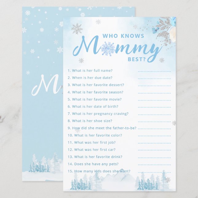 Papier Mignonne Hiver Qui Connaît Maman Meilleur Baby sho (Devant / Derrière)