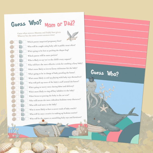 Papier Mignonne Nautique Devinez Qui Baby shower Rose Jeu (Cute Nautical Guess Who Pink Baby Shower Game ©Susanne Sachers - Sunny Mind Design 🌞)