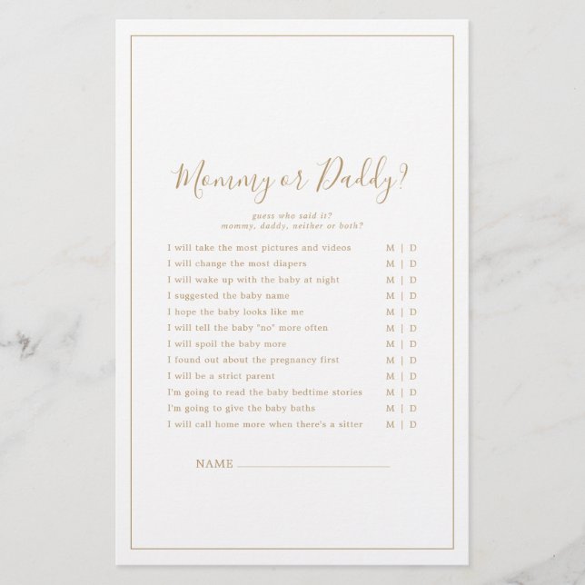 Papier Mini-jeu maman or ou papa (Devant)