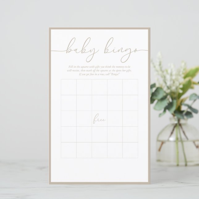 Papier Minimal moderne | Baby Bingo Game Card (Debout devant)