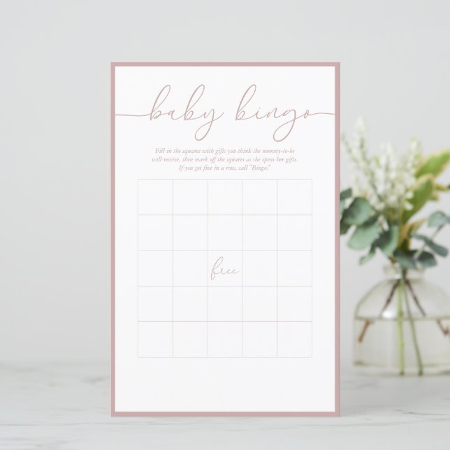 Papier Minimal moderne | Baby Bingo Game Card (Debout devant)