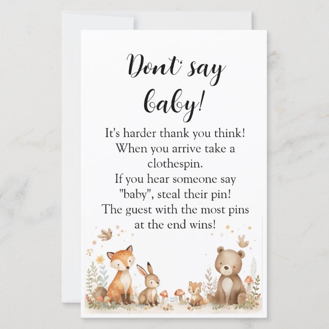 Papier Minimal Woodland Animals Baby Shower Game (Devant)