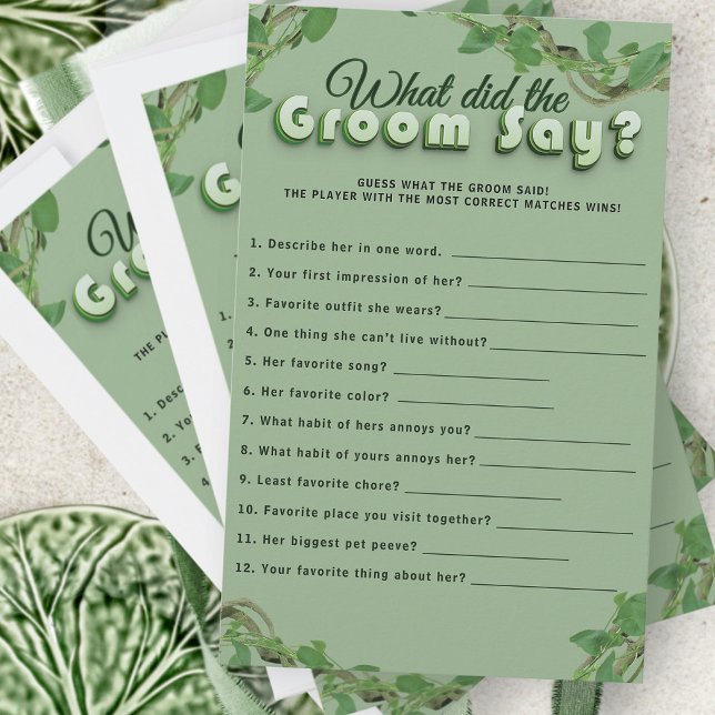 Papier Minimalist Greenery Bridal Shower Groom Quiz Game (Créateur téléchargé)