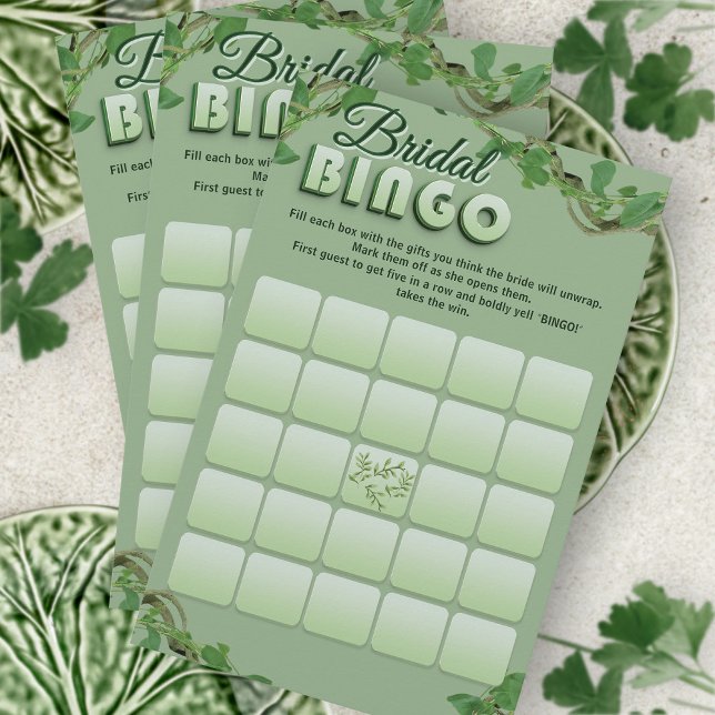 Papier Minimalist Sage Greenery Bridal Shower Bingo Game  (Créateur téléchargé)