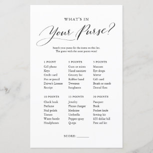 Papier Minimalist Whats in Your Purse Baby shower Jeu