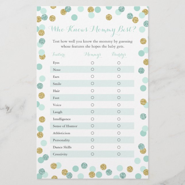 Papier Mint Gold Qui Connaît Maman Meilleur Baby shower J (Devant)