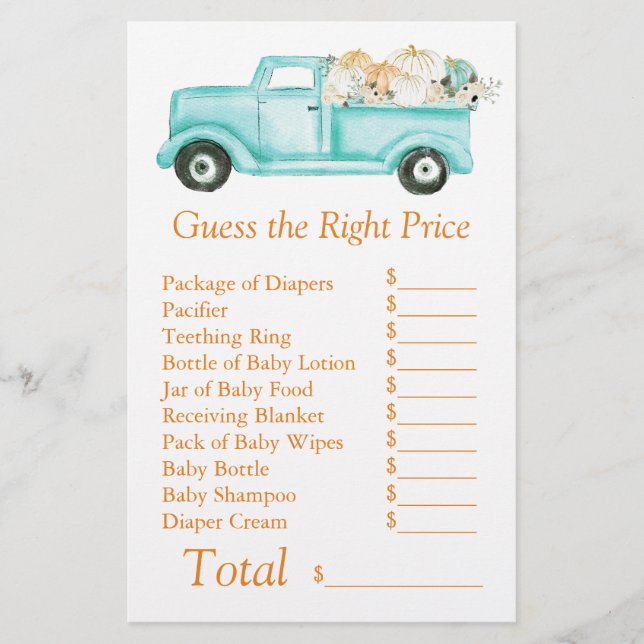 Papier Mint Petit Baby shower Citrouille Devis Prix Idéal (Devant)