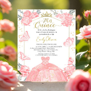Papier Mis quince Budget Invitation Espagnol Rose Floral