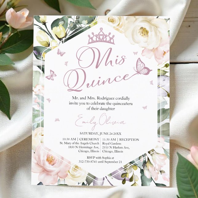 Papier Mis Quince | Floral Photo Quinceañera Invitation (Créateur téléchargé)