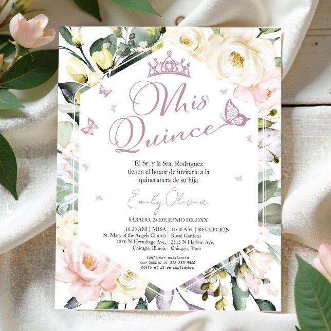 Papier Mis Quince | Floral Quinceañera Invitation espagno (Créateur téléchargé)
