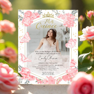 Papier Mis Quince Photo Budget Invitation Espagnol Rose