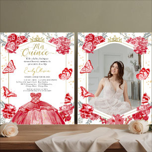 Papier Mis Quince Photo Budget Invitation Espagnol Rouge