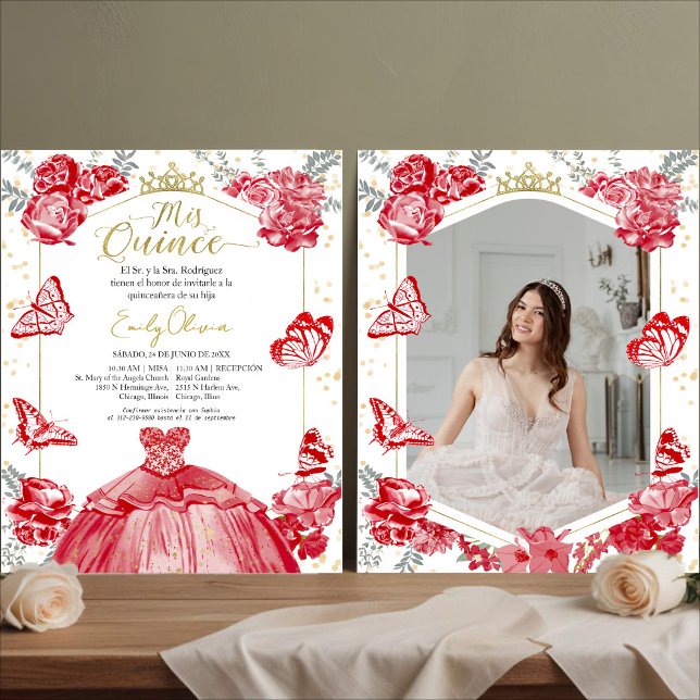 Papier Mis Quince Photo Budget Invitation Espagnol Rouge (Créateur téléchargé)