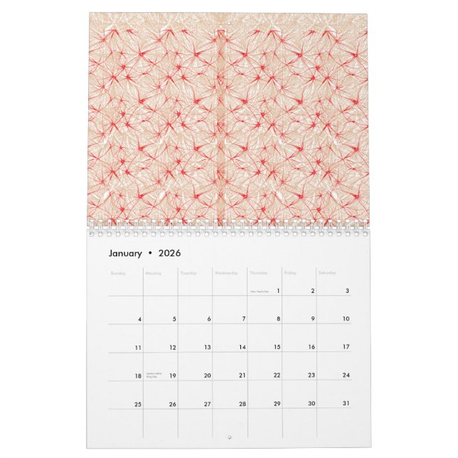 Papier mit einem sich wiederholenden roten Muster  Kalender (Jan 2026)
