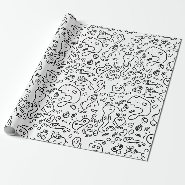 Papier mit schwarz-weißem Doodle Geschenkpapier (Ungerollt)