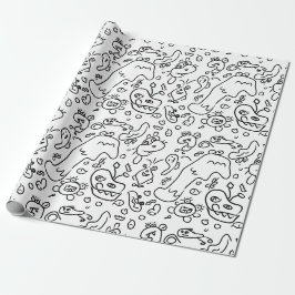 Papier mit schwarz-weißem Doodle Geschenkpapier