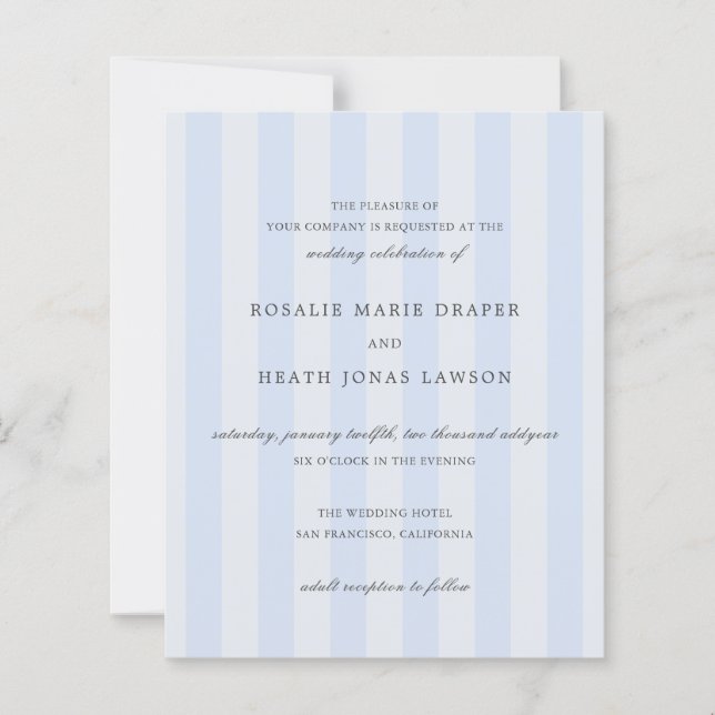 Papier Modern Blue Stripes Elegant Budget Wedding Invite (Devant)