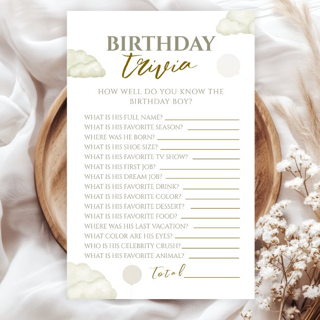 Papier Modern Minimalist Neutral Gold Birthday Boy Trivia (Créateur téléchargé)