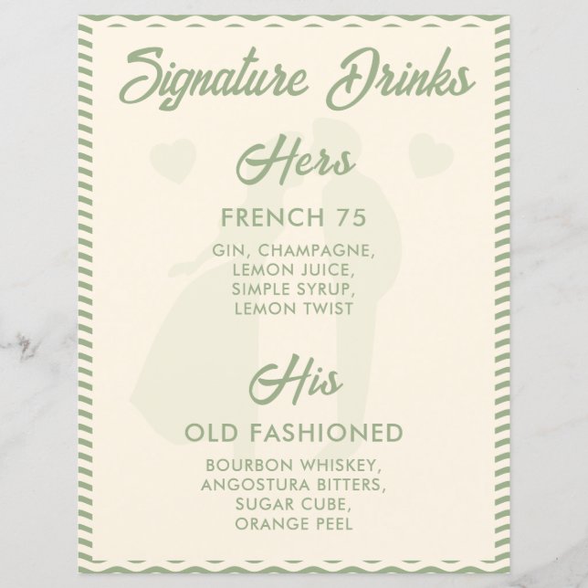 Papier Modern Sage Green Signature Drinks Wedding Sign (Devant)