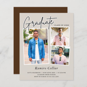 Papier Modern Script 3 Photo Graduation Invitations