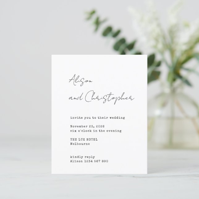 Papier Modern White Elegant Script Wedding Invitation (Debout devant)
