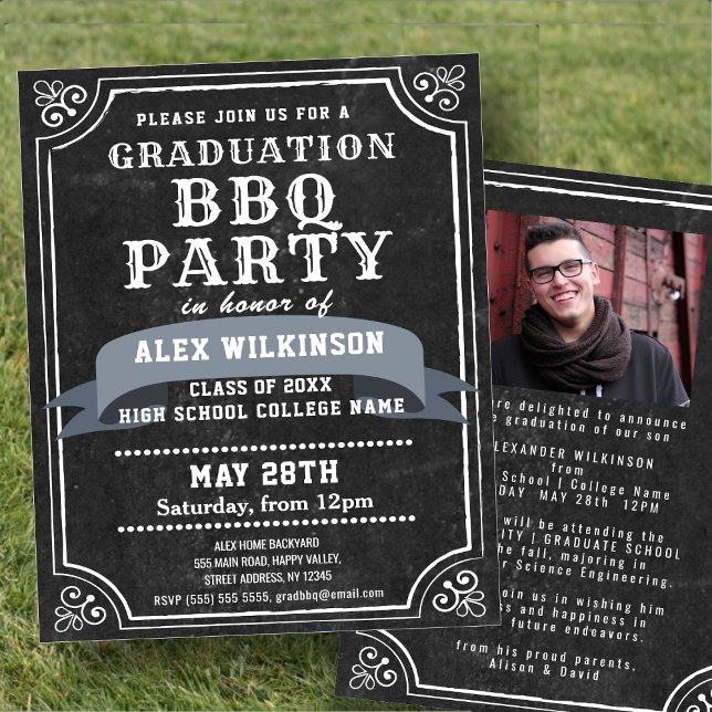 Papier Moderne Black Graduation BBQ Party Photo Invitatio (Créateur téléchargé)