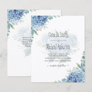 Papier Moderne Blue Hydrangea Floral Faire-part de mariag