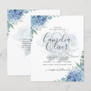 Papier Moderne Blue Hydrangea Floral Faire-part de mariag