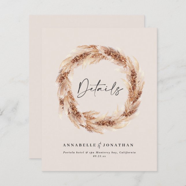 Papier Moderne boho grange pampas herbe détails mariage (Devant / Derrière)