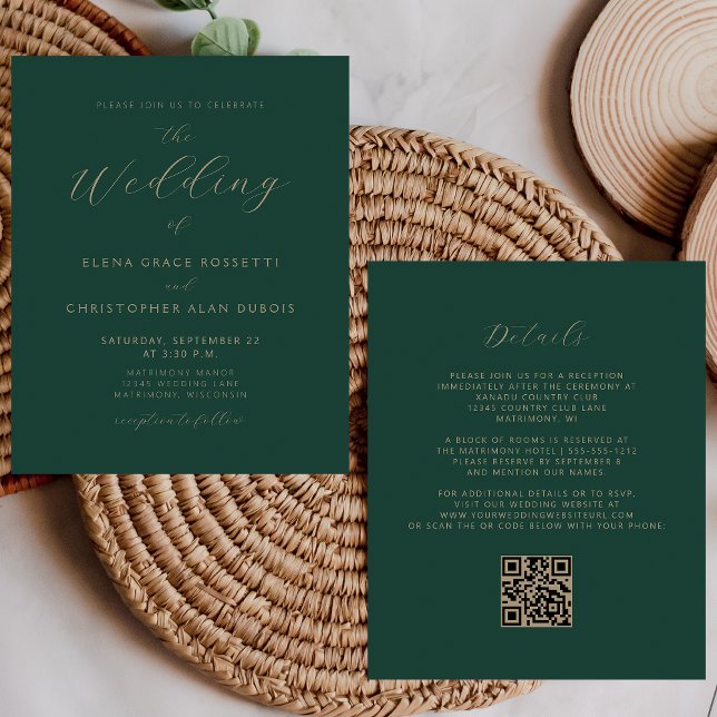 Papier Moderne Code QR de mariage Vert Émeraude Écriture  (Créateur téléchargé)
