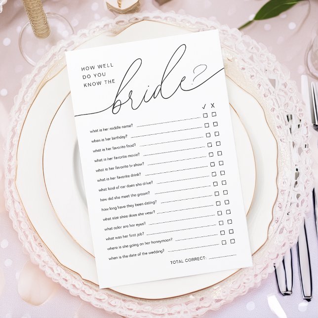 Papier Moderne Comment Bien Connaissez-Vous Le Jeu De Dou (Modern How Well Do You Know The Bride Shower Game)