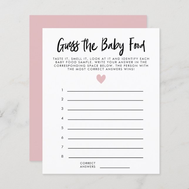 Papier Moderne Pink Heart Devine Le Jeu De Douche Aliment (Devant / Derrière)