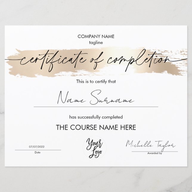 Papier Moderne simple certificat d'achèvement Ajouter un  (Devant)